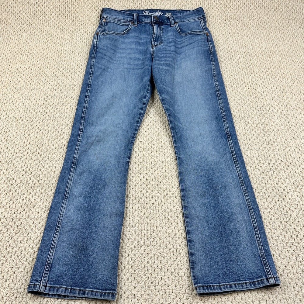 Wrangler Retro Jeans Fits Mens 30x30 Blue Slim Boot Stretch Denim Whisker 75 Yrs